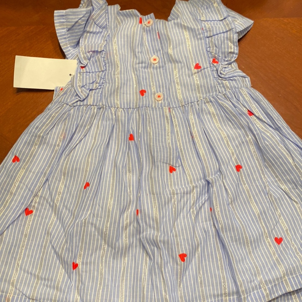 Baby b’gosh blue pinstripe heart dress